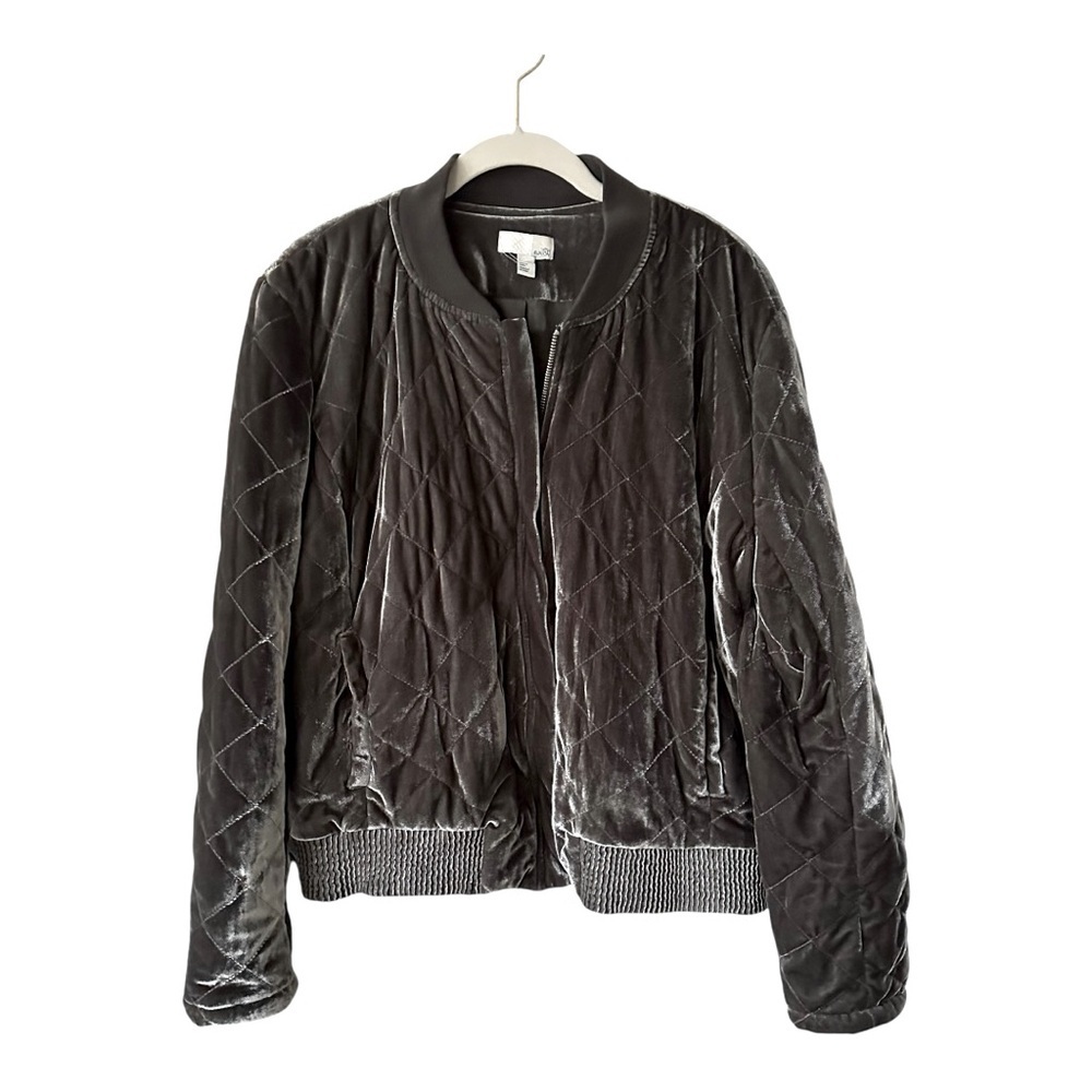 14th & Union Velvet Bomber Jacket Charcoal Gray Gunmetal Women’s XL - Picture 3 of 14